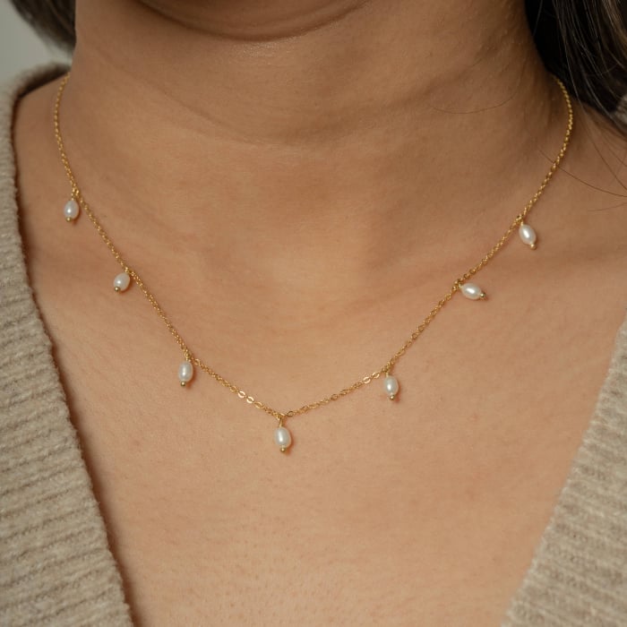 Sterling Silver Gold Vermeil Freshwater Pearl Station Necklace