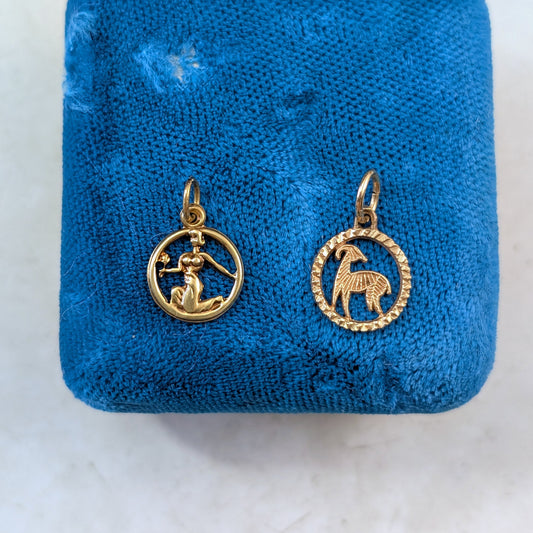 Vintage Yellow Gold Zodiac Signs - 14k Virgo & 10k Aries