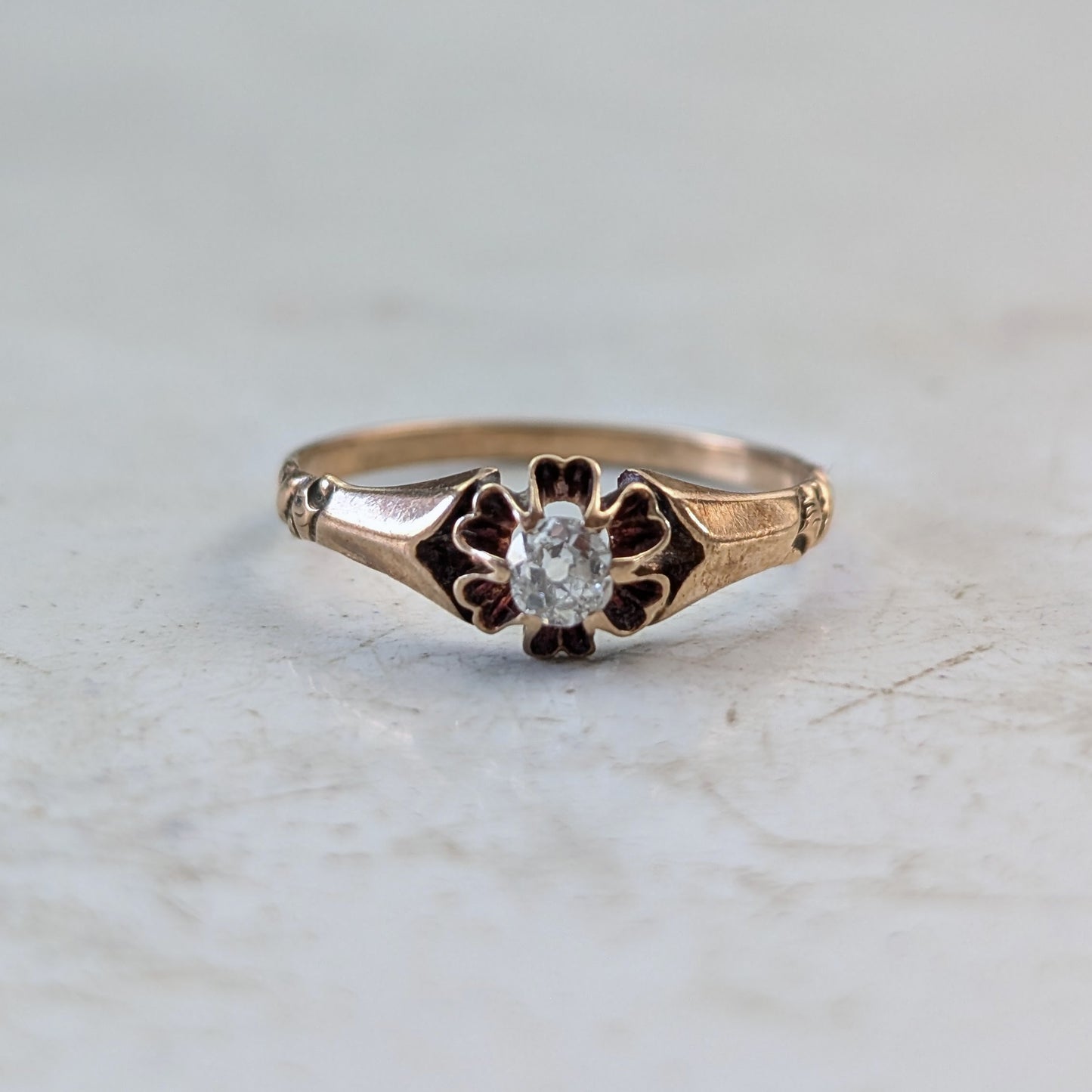 Victorian 14k Yellow Gold Old Mine Cut Diamond Ring