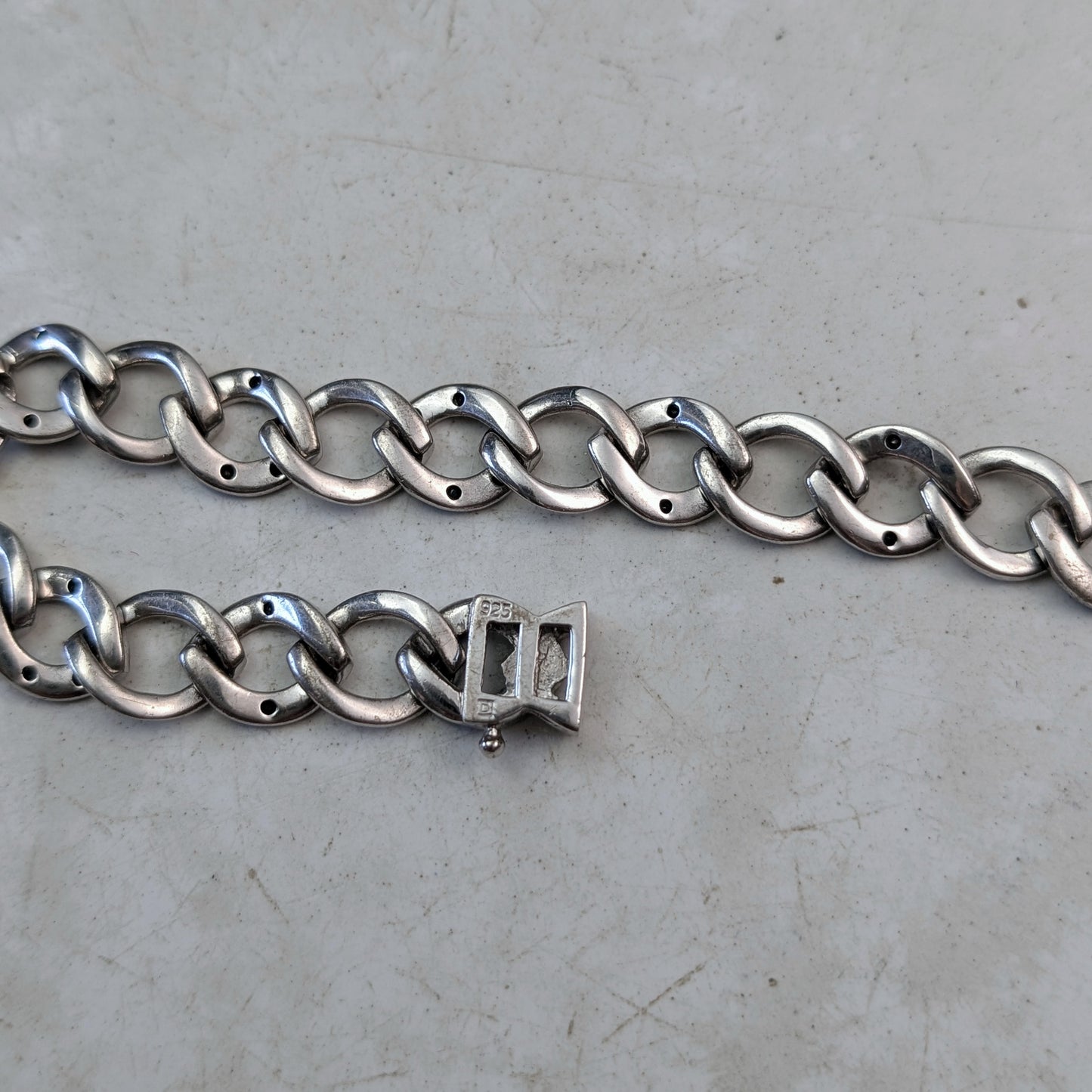 Estate Sterling Silver and Black Diamond Curb Link Bracelet