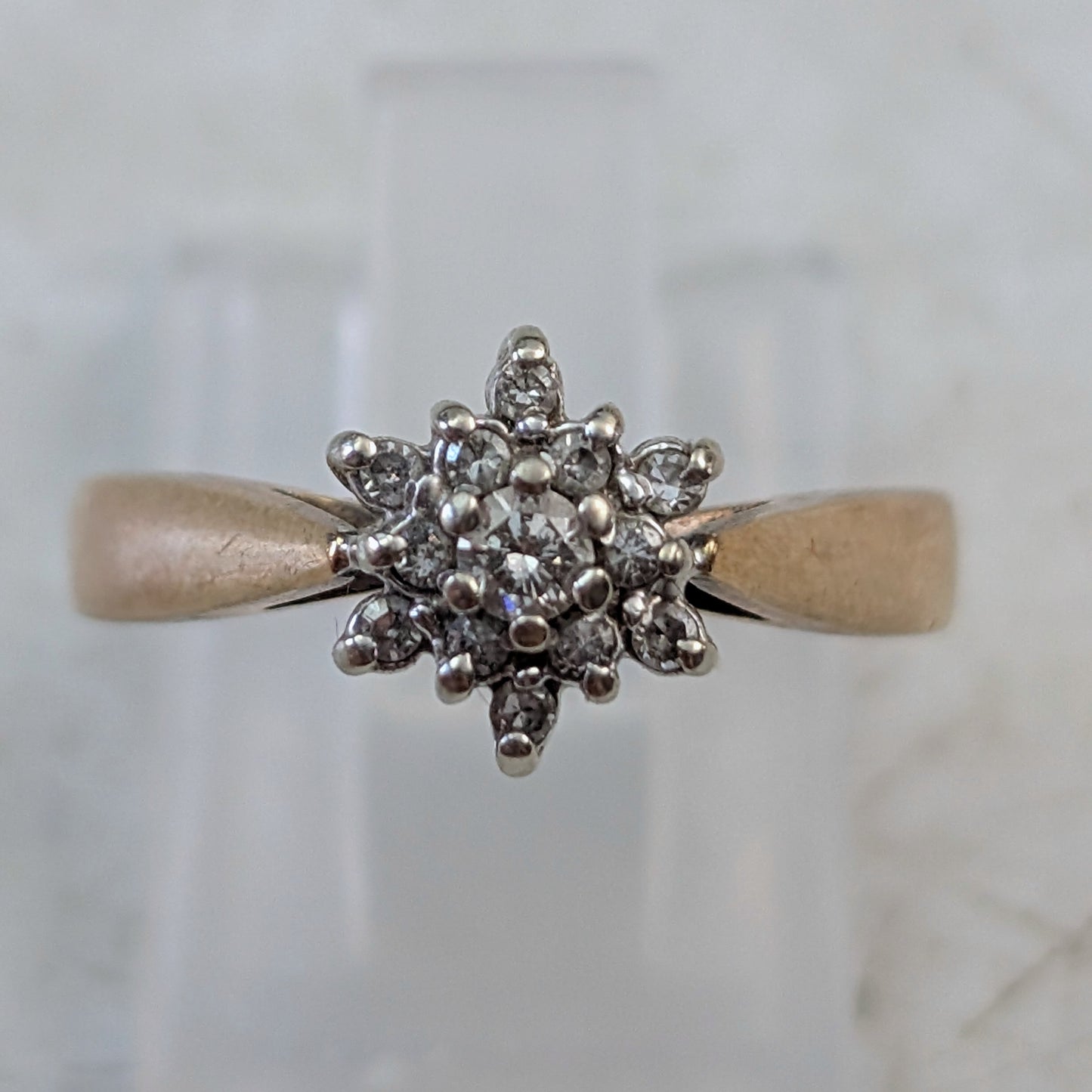 Estate 10k Yellow and White Gold Diamond Cluster Ring