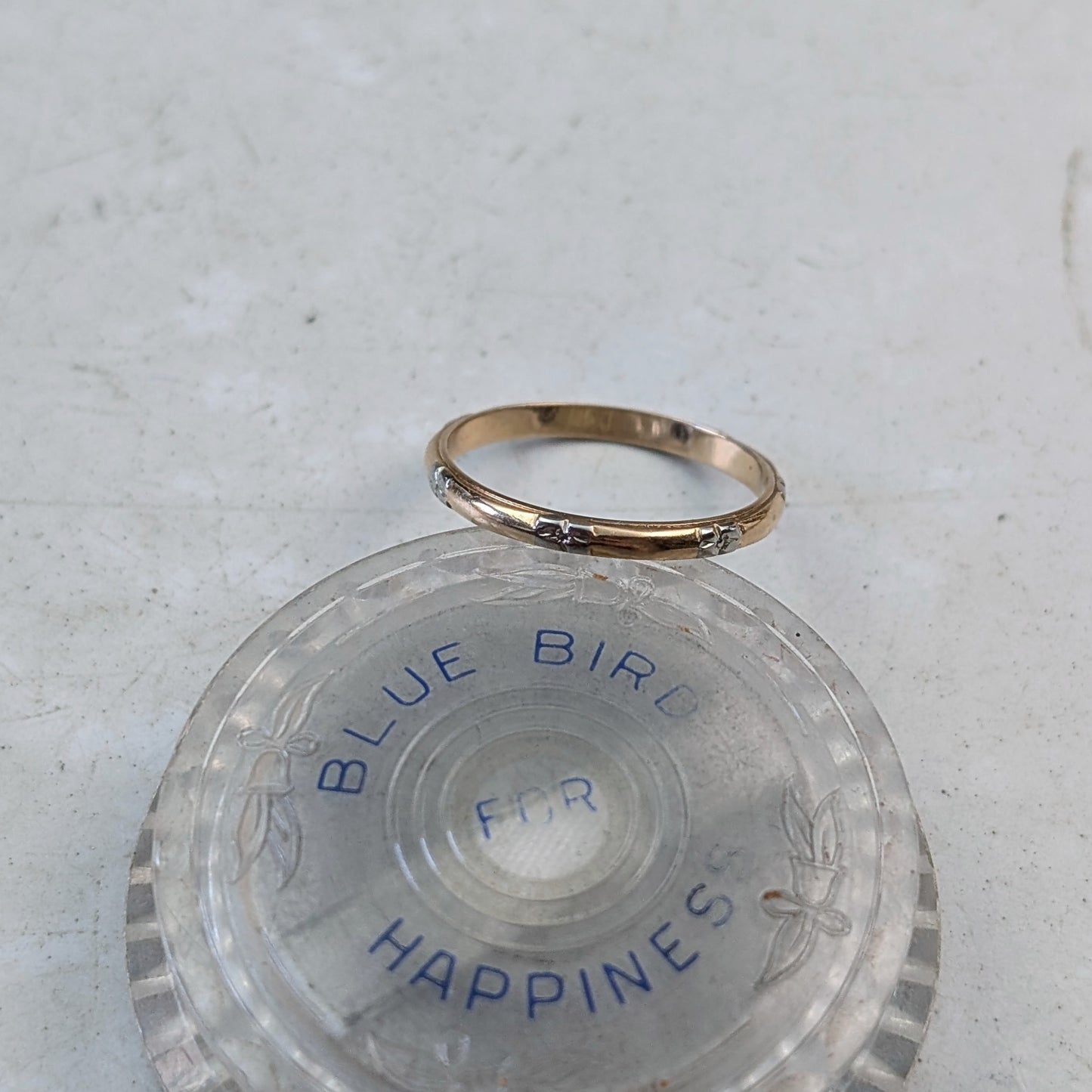 Vintage 14k Two-tone Blue Bird Forget-me-not Wedding Band