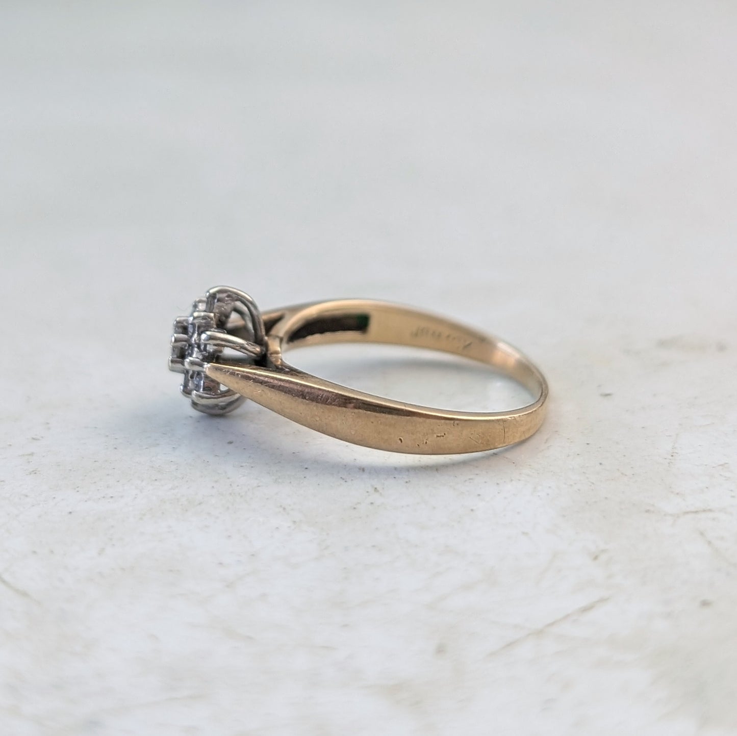 Estate 10k Yellow and White Gold Diamond Cluster Ring