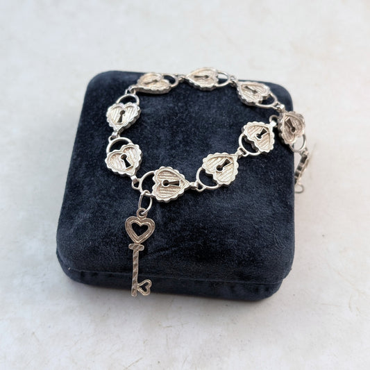Vintage Sterling Silver 'Key to my Heart' Bracelet
