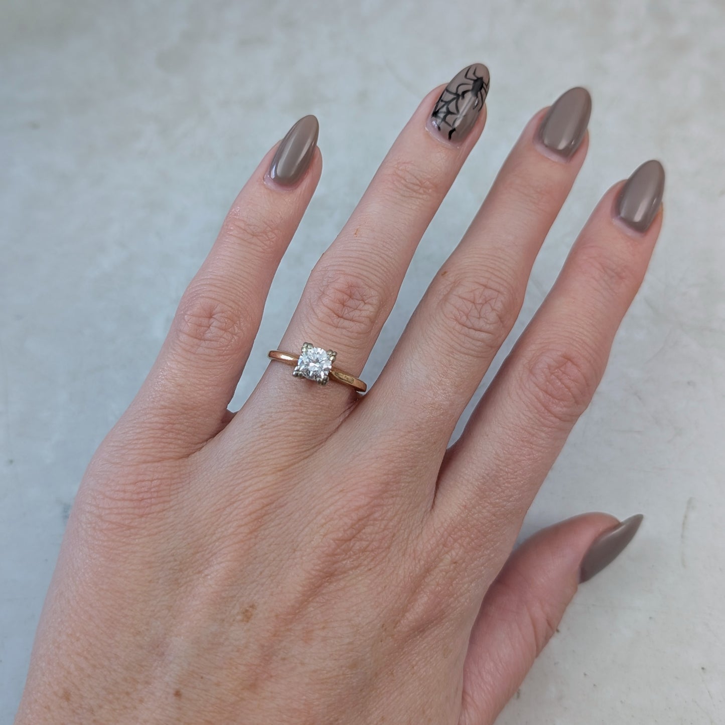 Vintage 14K Gold Two Tone 0.65ct Diamond Solitaire Engagement Ring