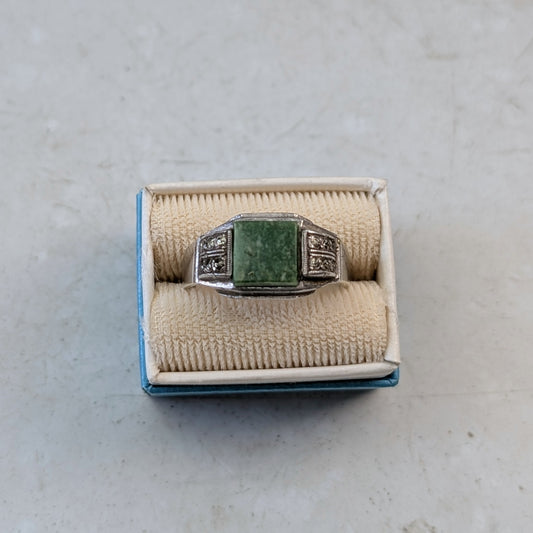 Art Deco Sterling Silver Jade and Marcasite Ring
