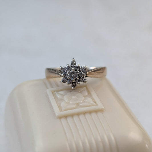 Estate 10k Yellow and White Gold Diamond Cluster Ring