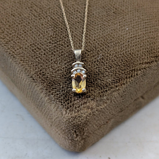 10k Yellow Gold Citrine and Diamond Pendant Necklace