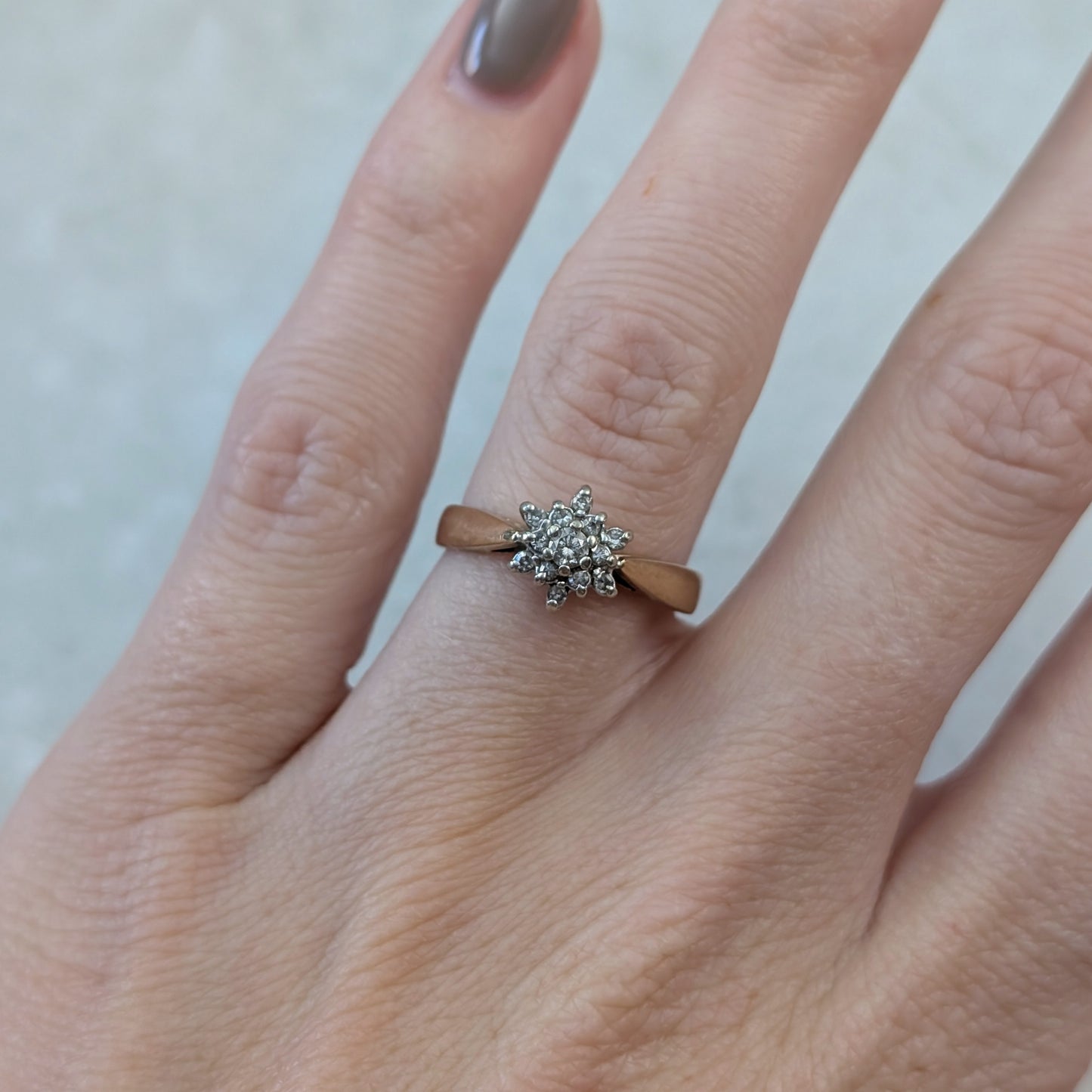 Estate 10k Yellow and White Gold Diamond Cluster Ring