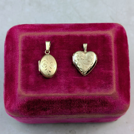 Vintage 10k Oval and Heart Small Lockets