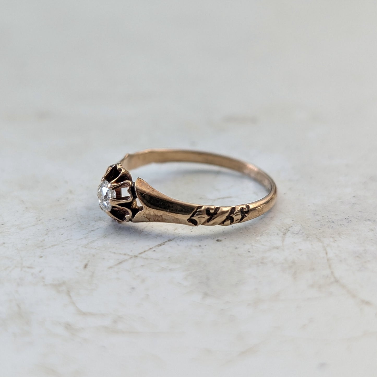 Victorian 14k Yellow Gold Old Mine Cut Diamond Ring