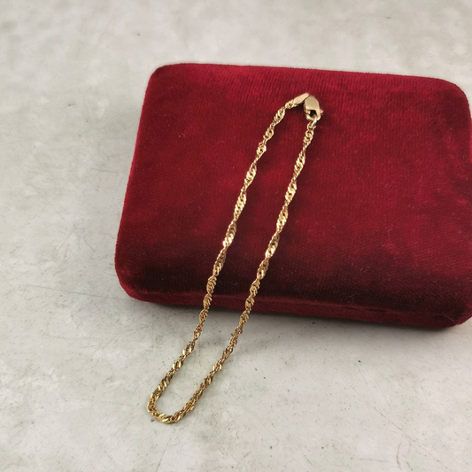 Estate 14k Yellow Gold 2mm Singapore Chain Bracelet
