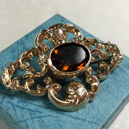 Antique Victorian 9ct Yellow Gold Quartz Convertible Brooch Pendant