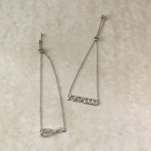 Estate Pair of Sterling Silver & CZ Bolo Bracelets