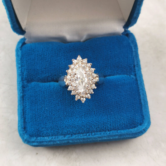 Vintage 1970s Sterling Silver Marquise CZ Cluster Ring
