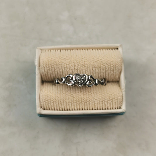 Estate Sterling Silver & Diamond Heart Ring
