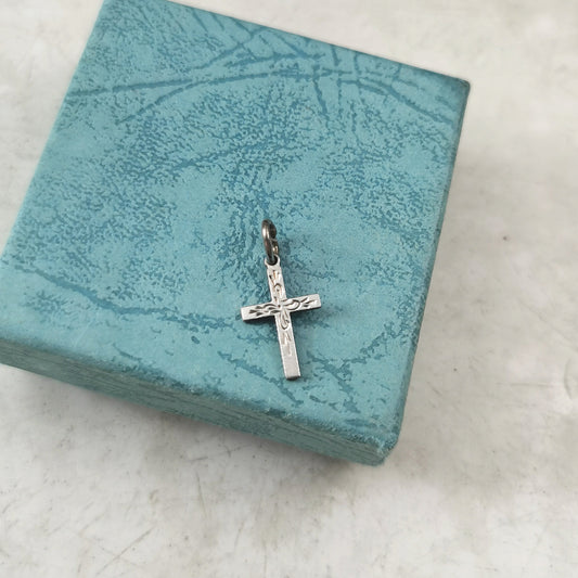 Vintage Sterling Silver Small Etched Cross