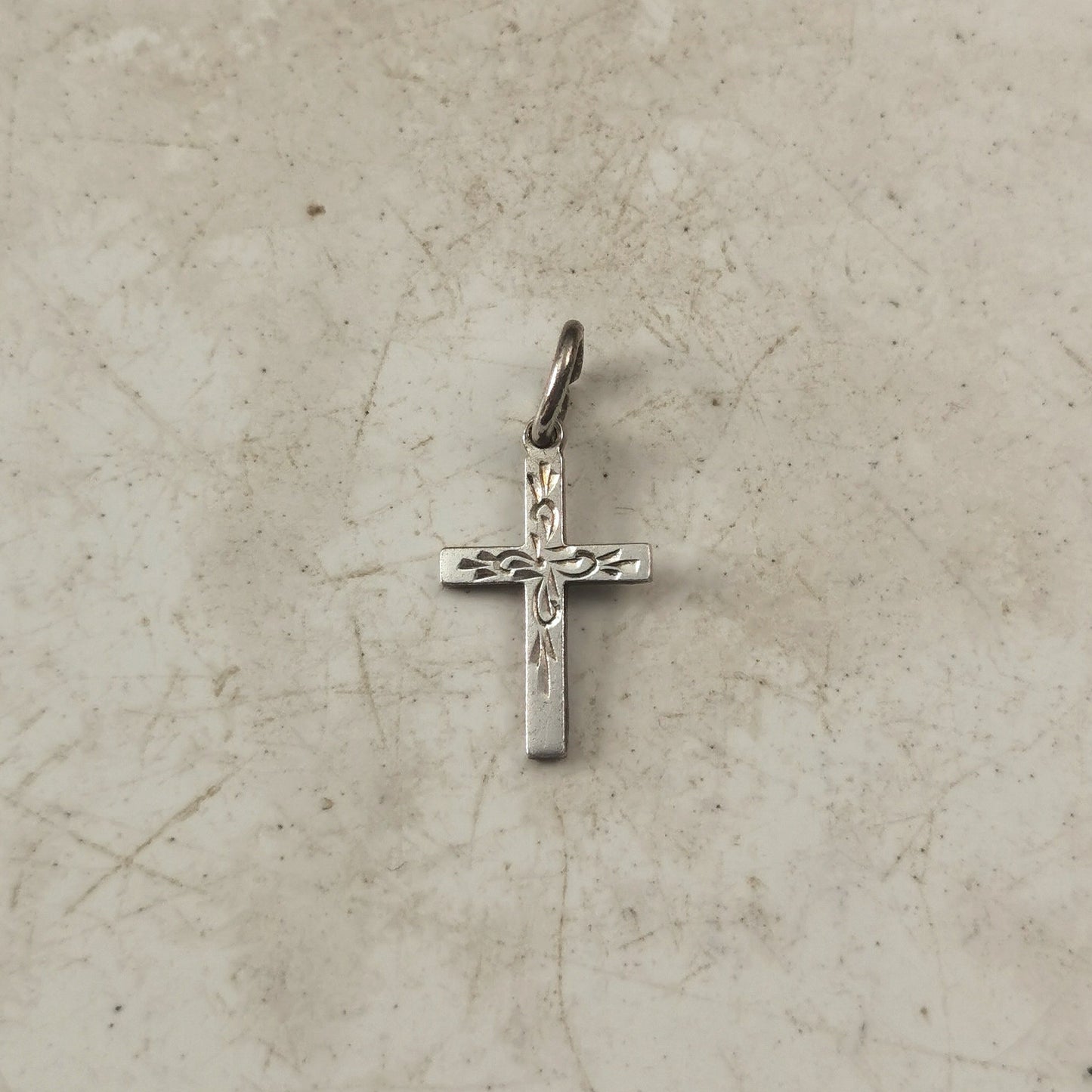 Vintage Sterling Silver Small Etched Cross