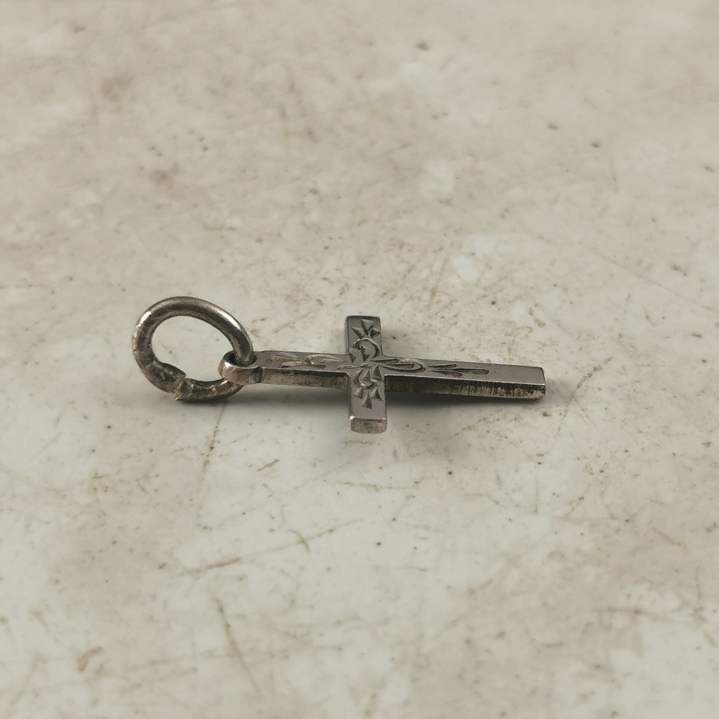 Vintage Sterling Silver Small Etched Cross