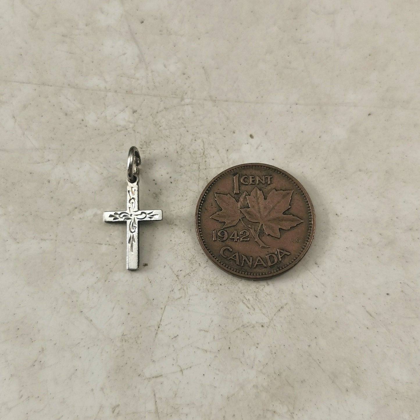 Vintage Sterling Silver Small Etched Cross