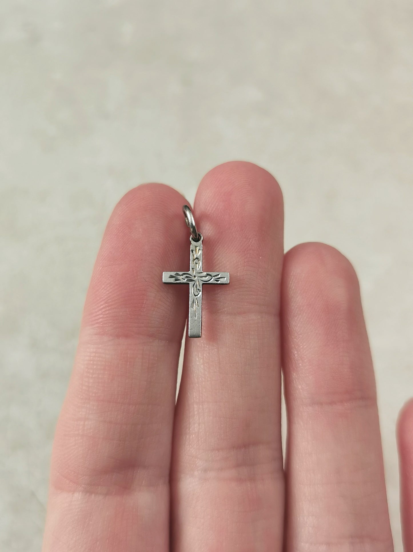 Vintage Sterling Silver Small Etched Cross