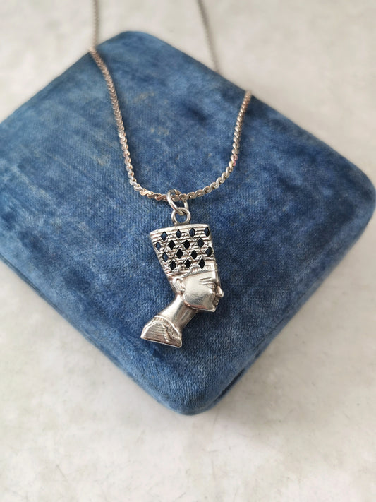 Vintage Sterling Silver Nephertiti Pendant Necklace