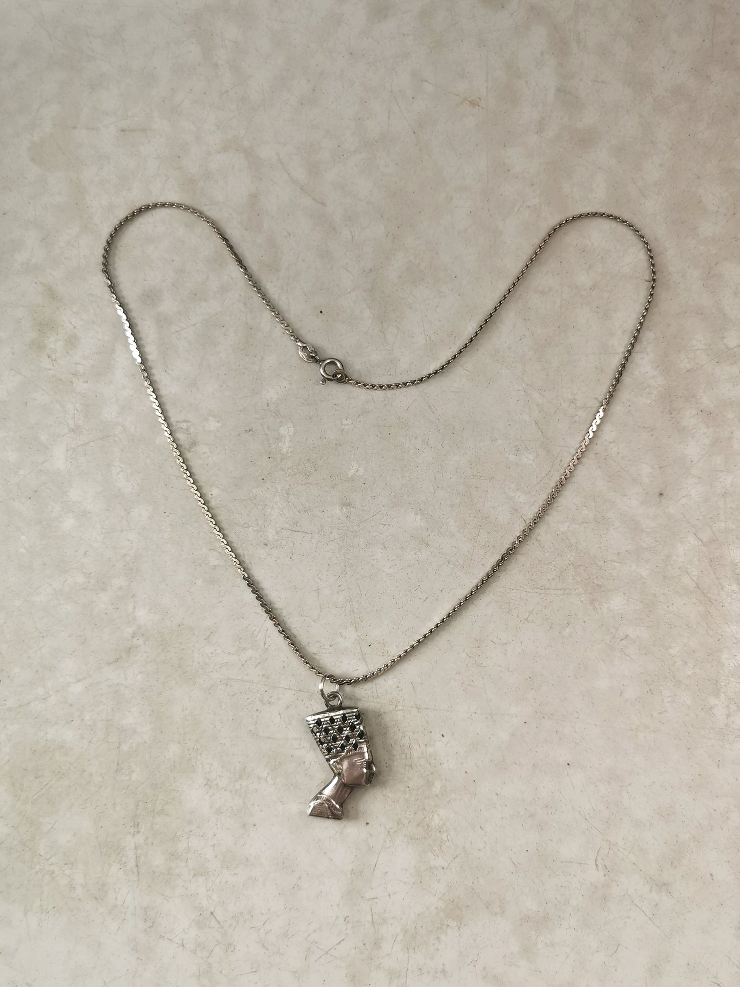 Vintage Sterling Silver Nephertiti Pendant Necklace