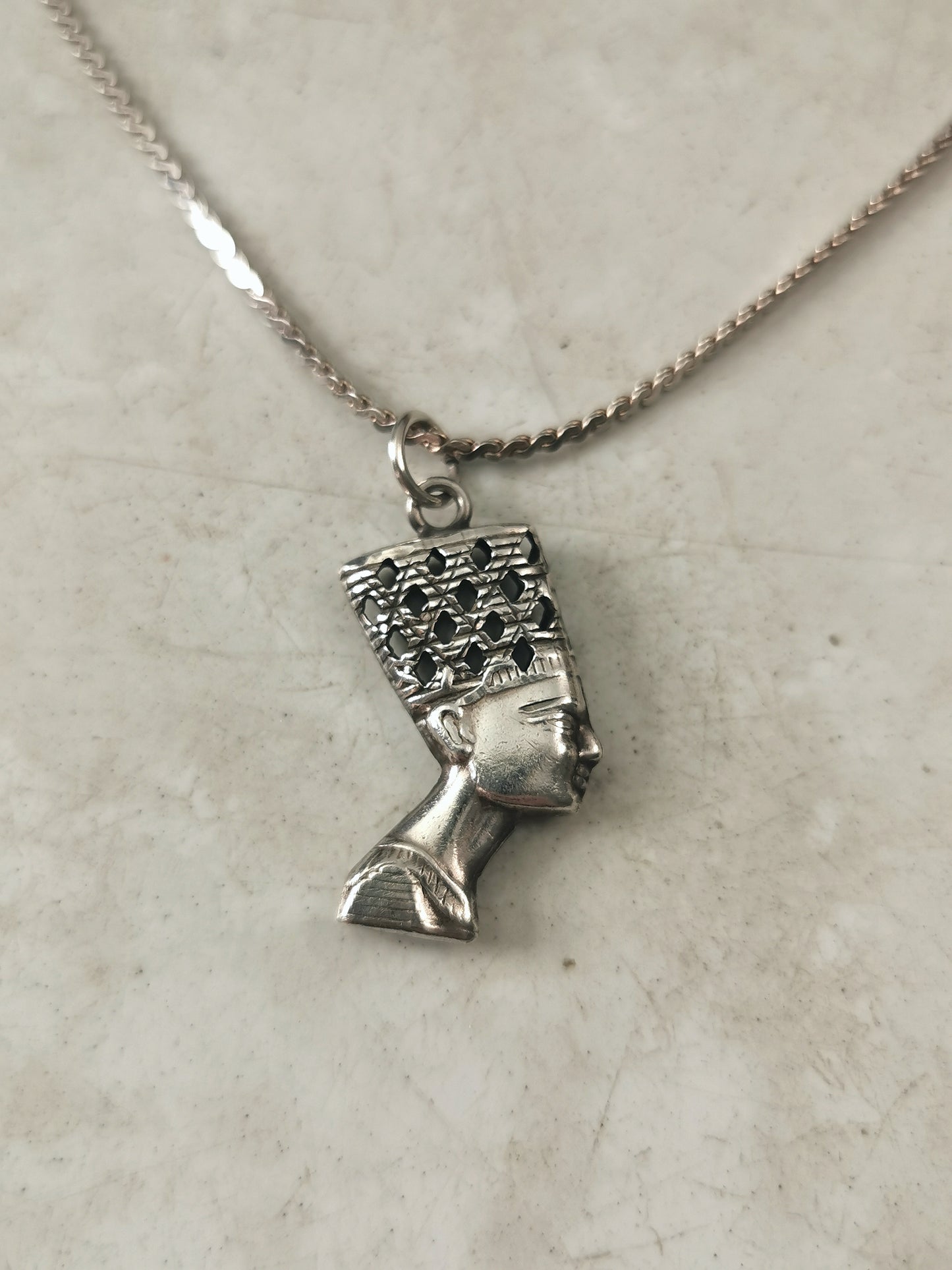 Vintage Sterling Silver Nephertiti Pendant Necklace