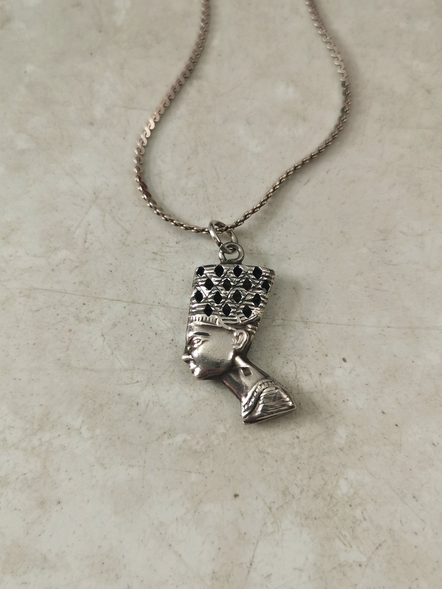 Vintage Sterling Silver Nephertiti Pendant Necklace