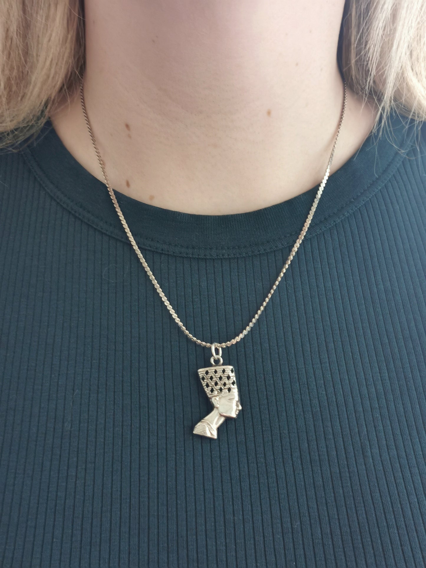 Vintage Sterling Silver Nephertiti Pendant Necklace