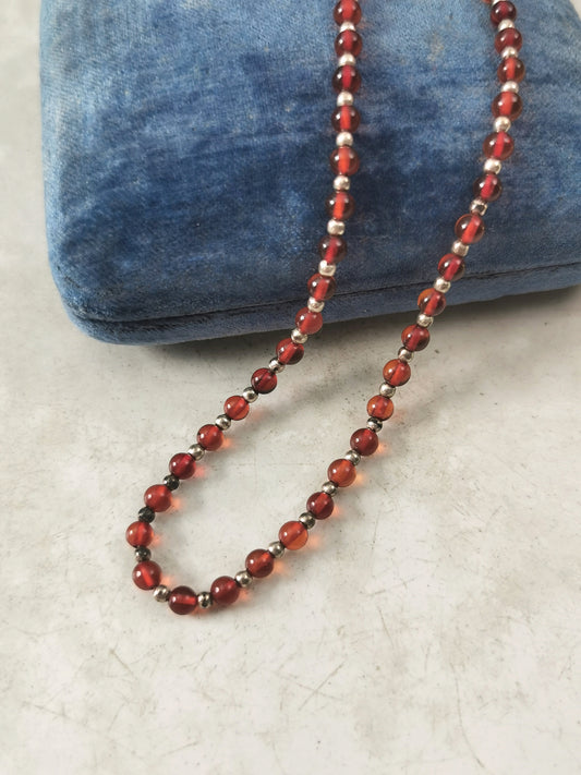 Vintage Polish Sterling Silver and Amber Beaded Necklace