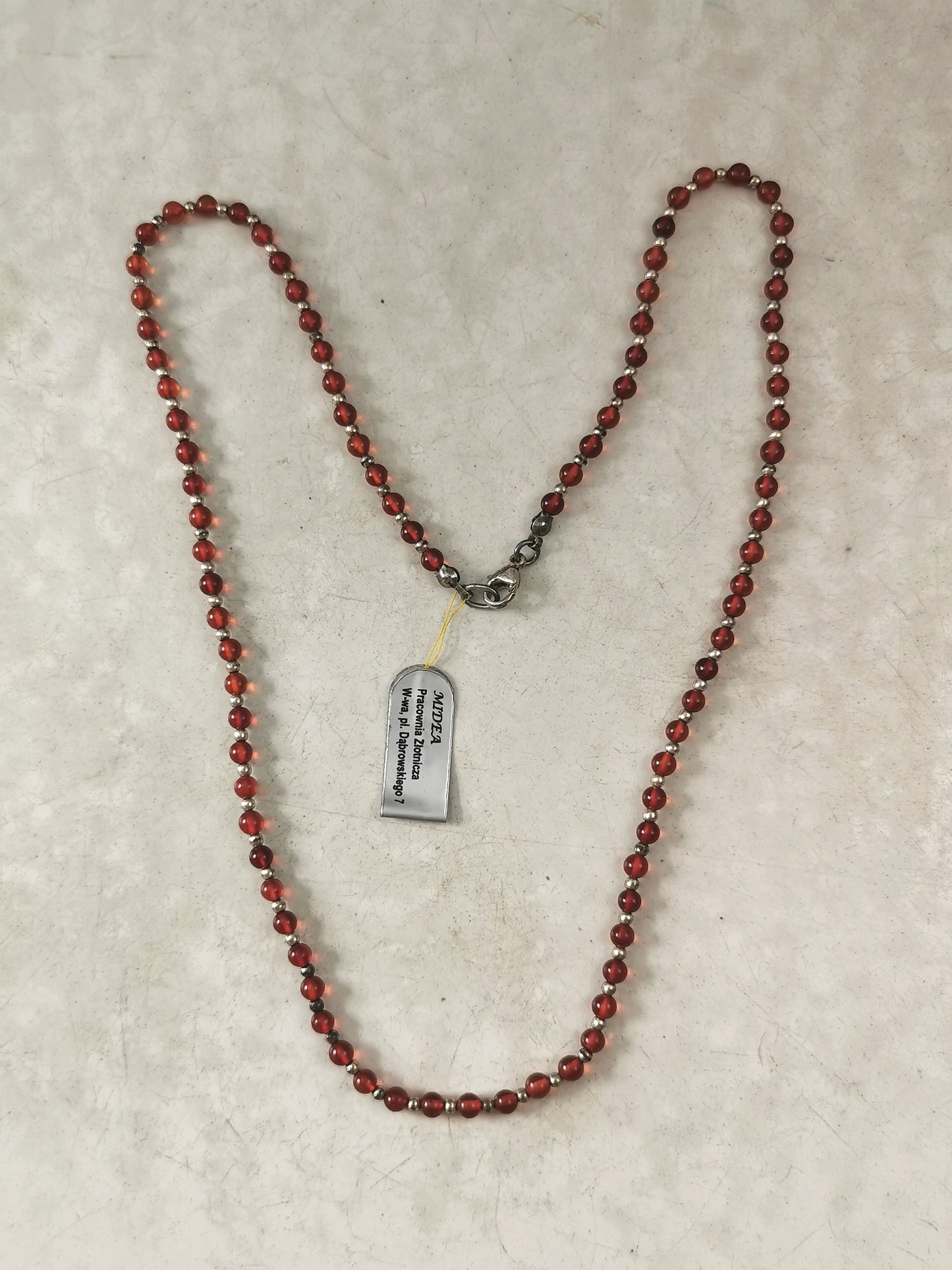 Vintage Polish Sterling Silver and Amber Beaded Necklace