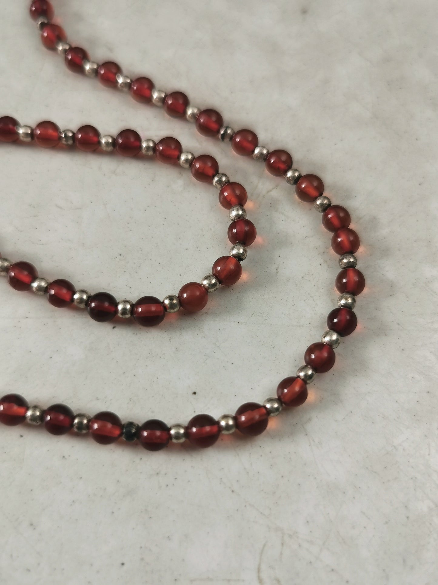 Vintage Polish Sterling Silver and Amber Beaded Necklace