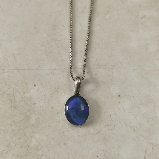 Estate Sterling Silver & Black Opal Triplet Pendant Necklace