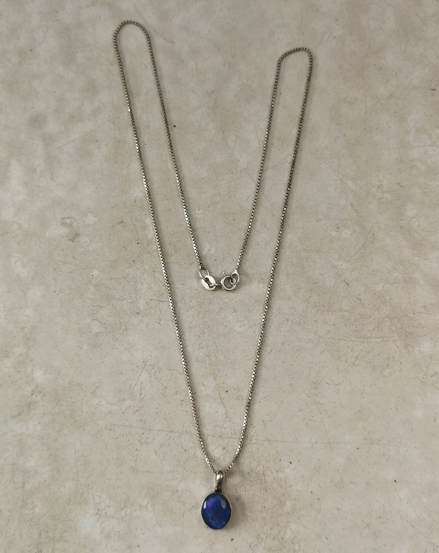 Estate Sterling Silver & Black Opal Triplet Pendant Necklace