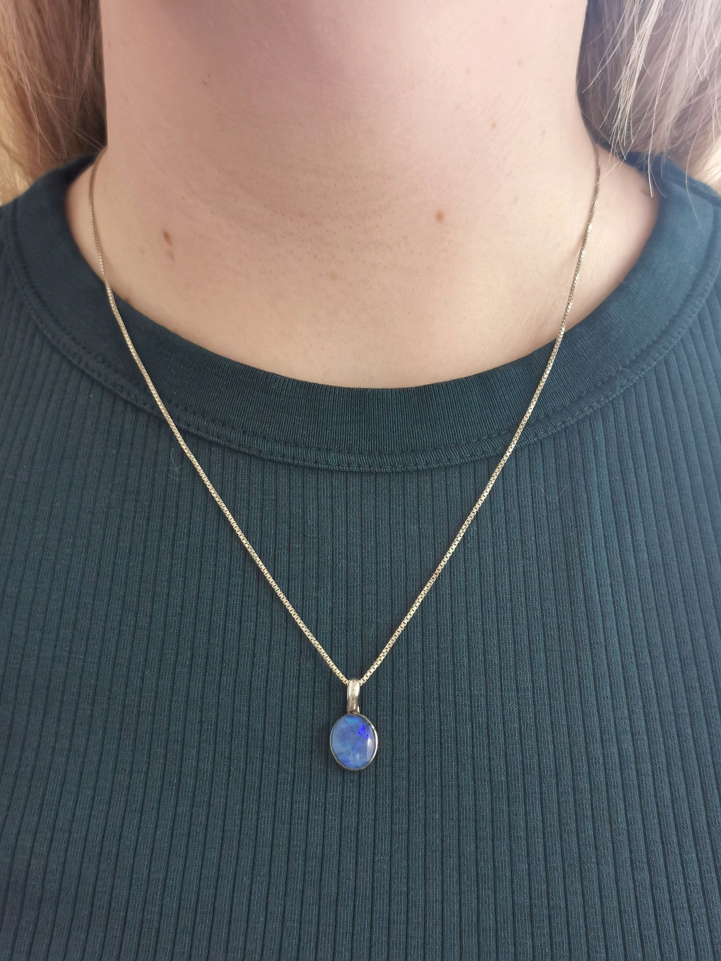 Estate Sterling Silver & Black Opal Triplet Pendant Necklace