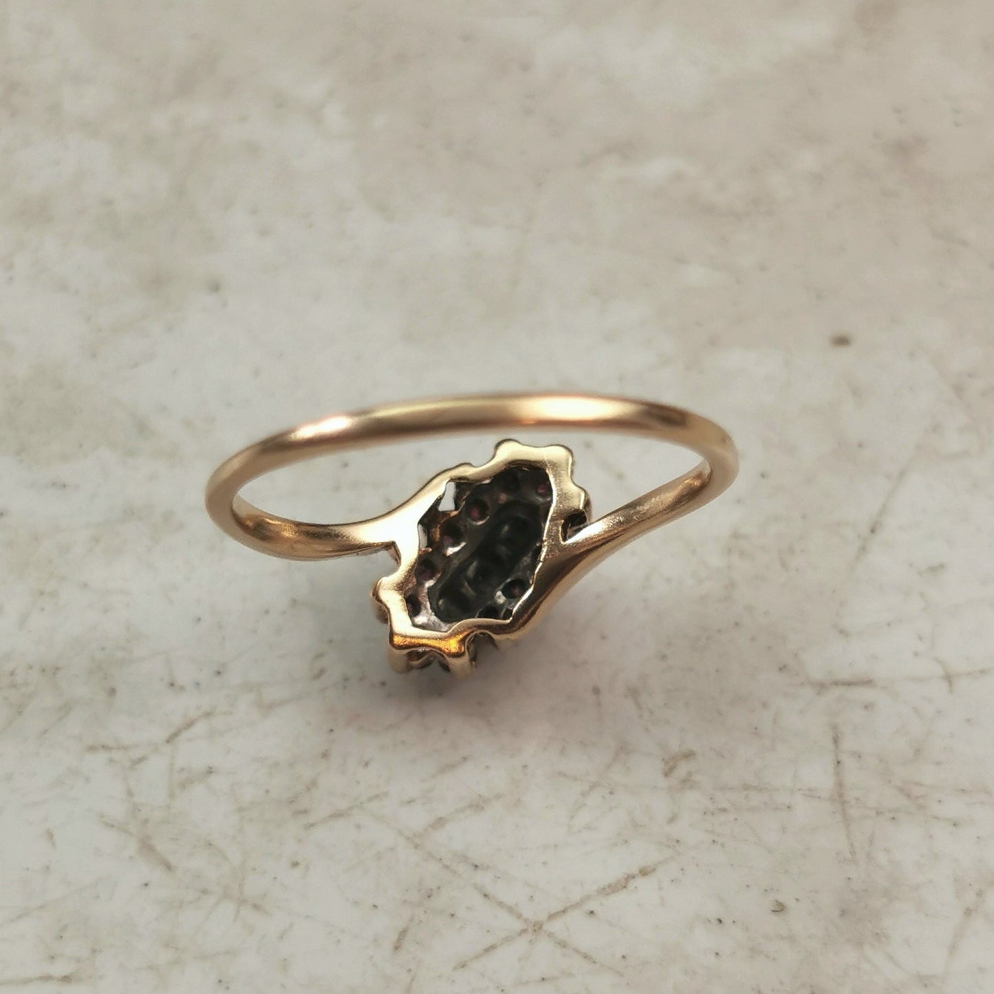 Estate 10k Yellow Gold Ruby & Diamond Cluster Bypass Ring