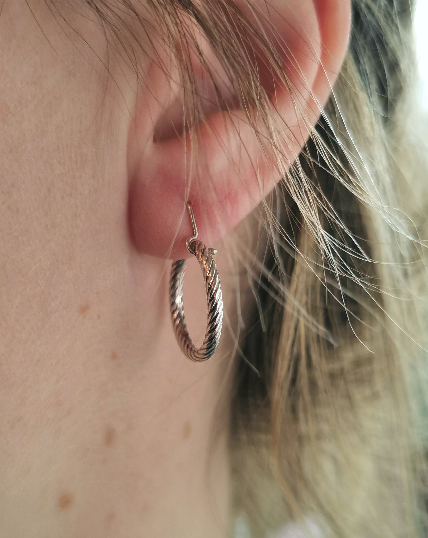 Vintage Sterling Silver Twisted Rope Tube Hoops