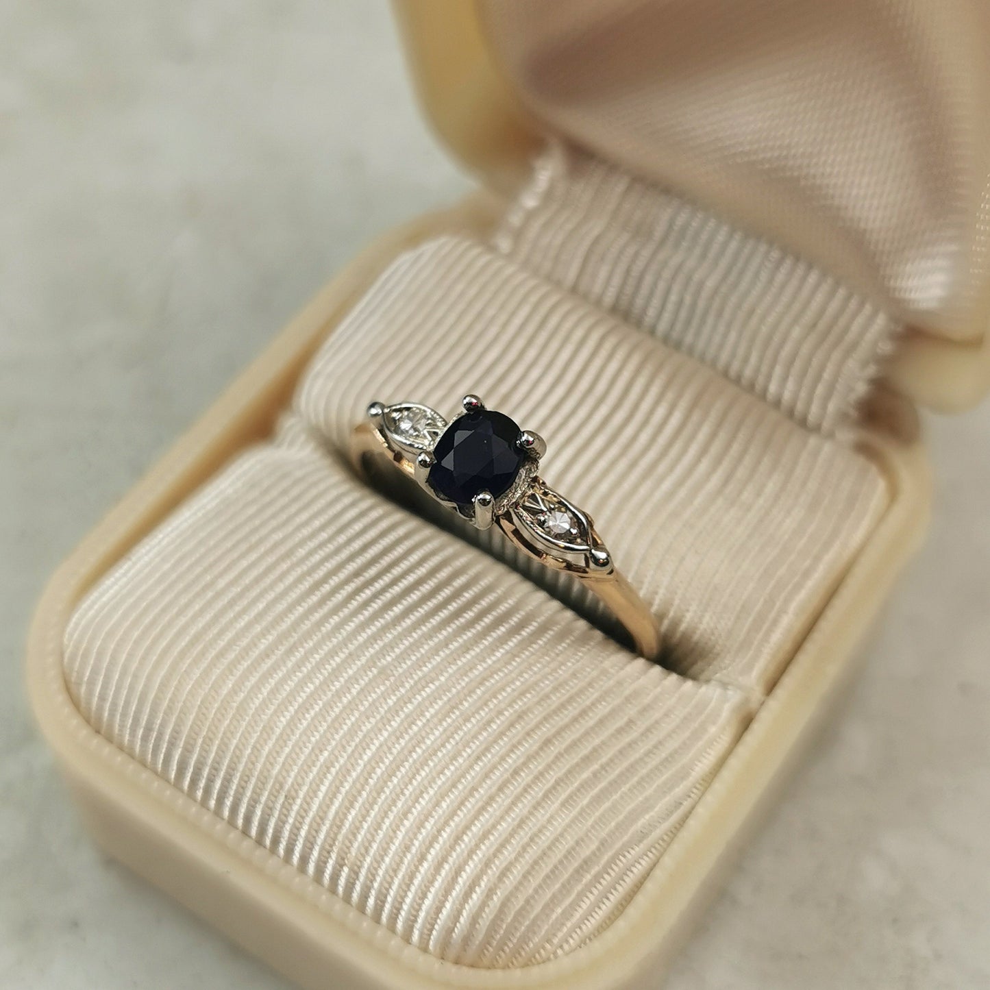 Vintage 1950s Imitation Sapphire Ring - Garnet Topped Doublet & Diamond Ring