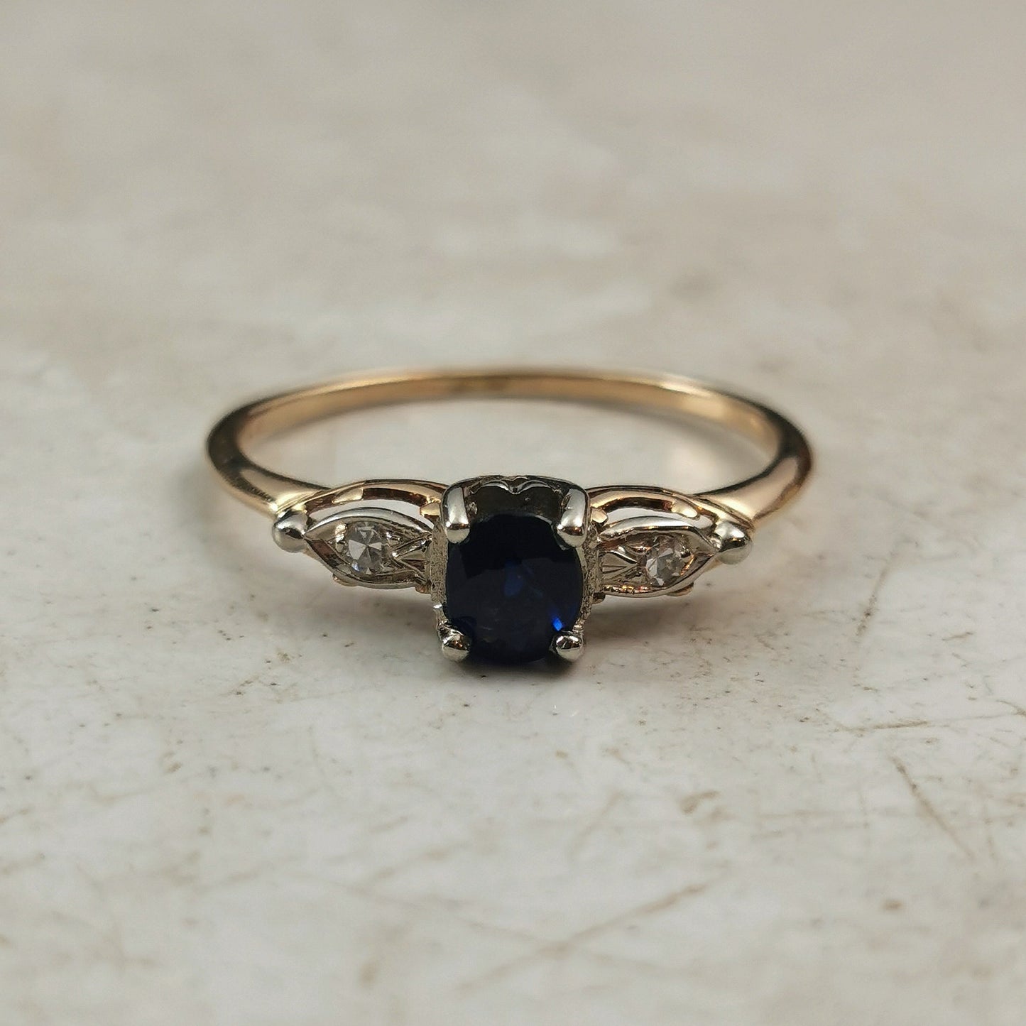 Vintage 1950s Imitation Sapphire Ring - Garnet Topped Doublet & Diamond Ring
