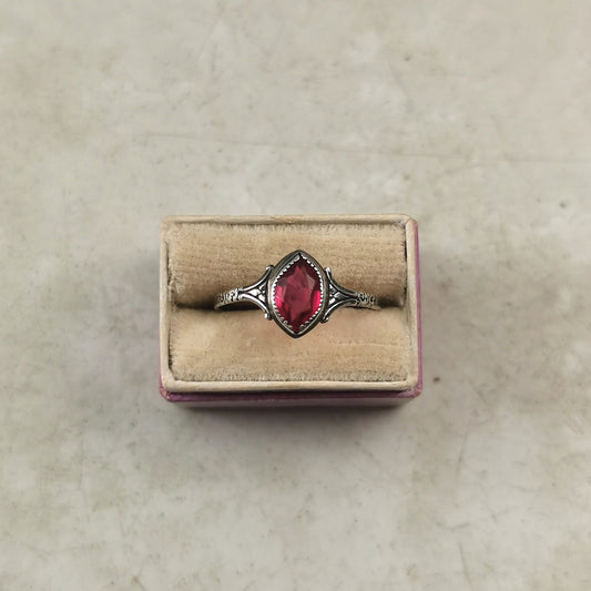 Edwardian Sterling Silver & Synthetic Ruby Ring