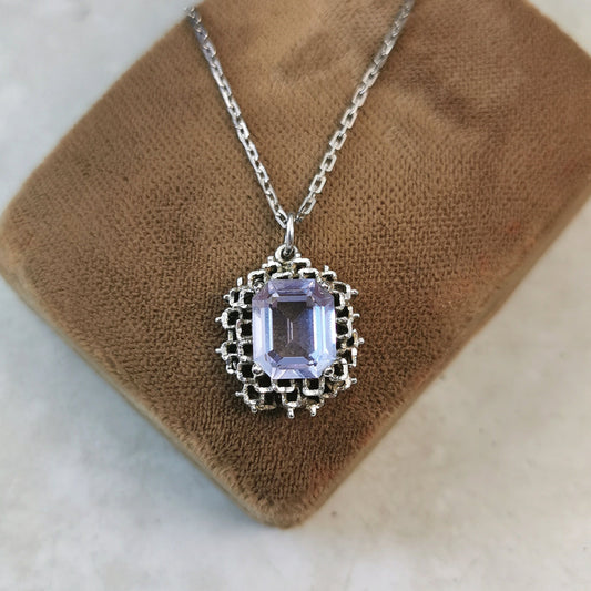 Vintage Brutalist Colour Change Glass White Gold Necklace