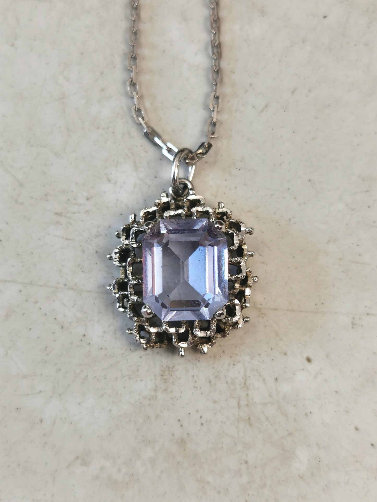 Vintage Brutalist Colour Change Glass White Gold Necklace