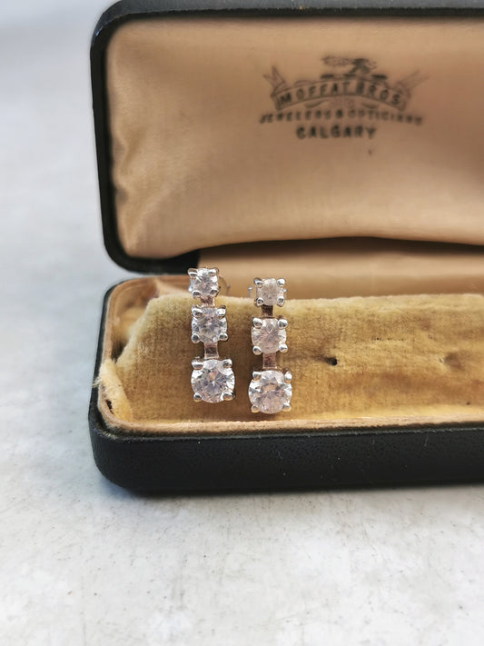 Estate Sterling Silver 3 CZ Drop Studs