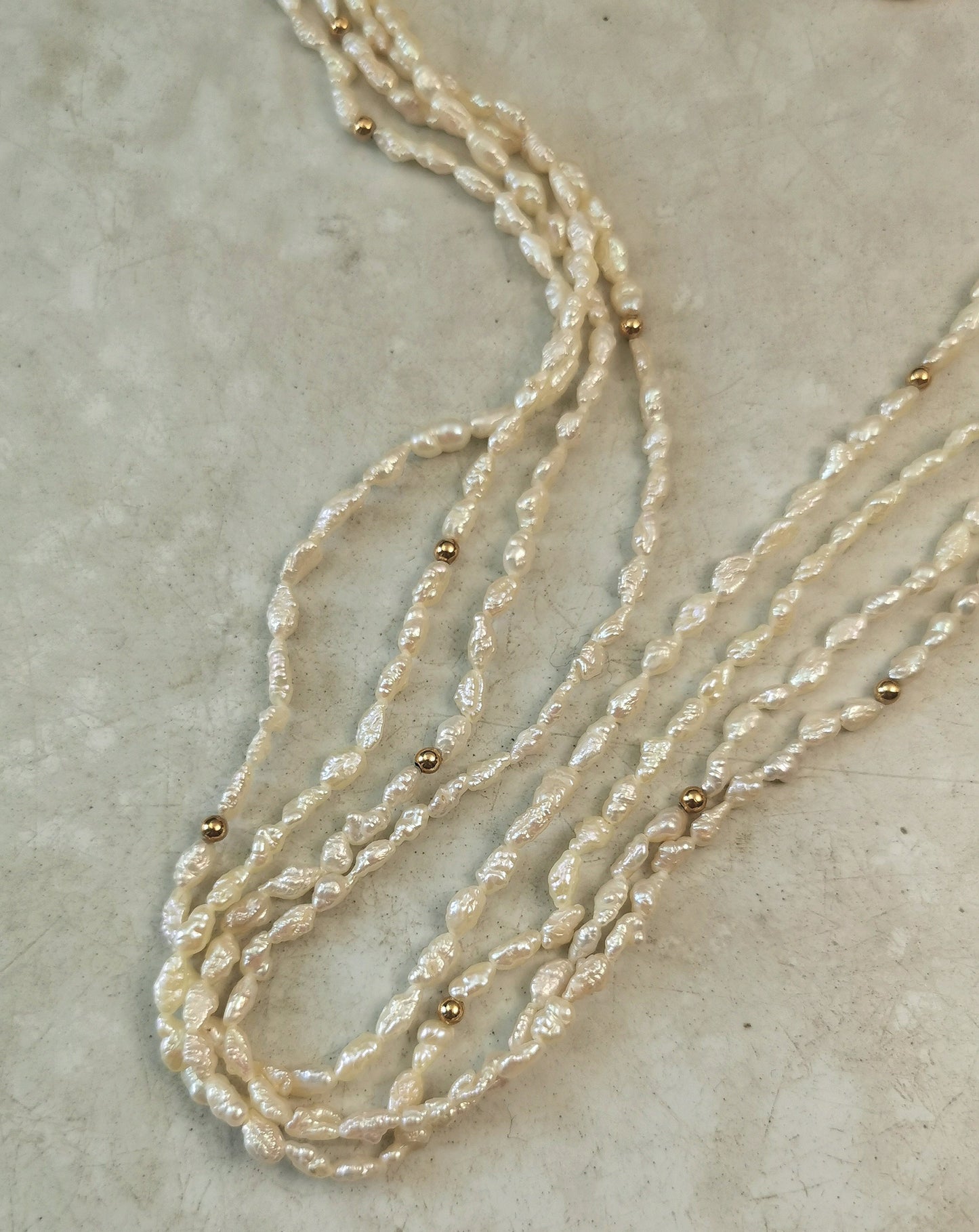 Vintage Sterling Silver Gold Vermeil 4 Strand Rice Pearl Necklace