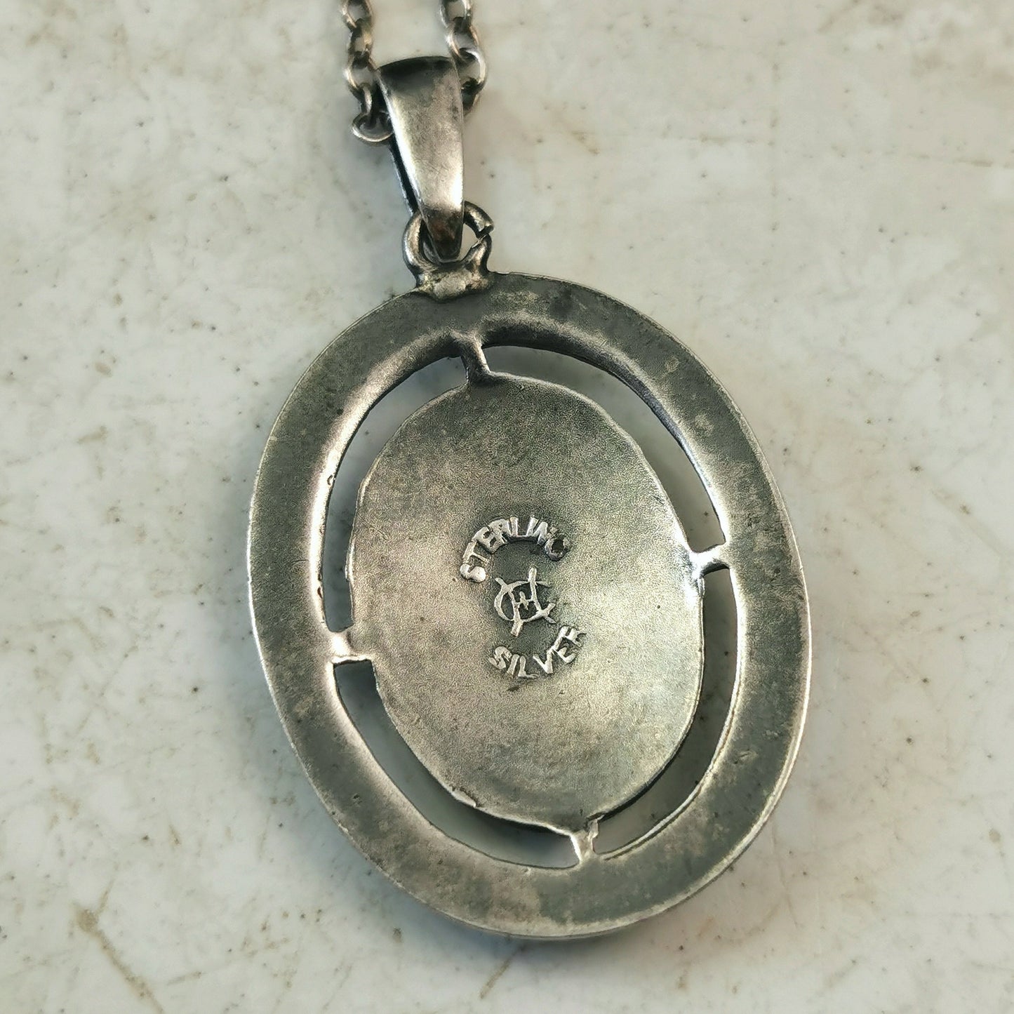 Vintage Sterling Silver Charles Horner Guilloché Enamel Rose Necklace