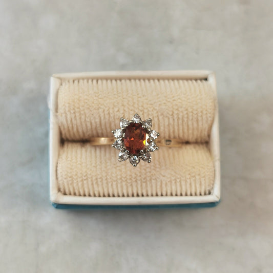 Estate 14k Yellow Gold Citrine and Diamond Cluster Ring