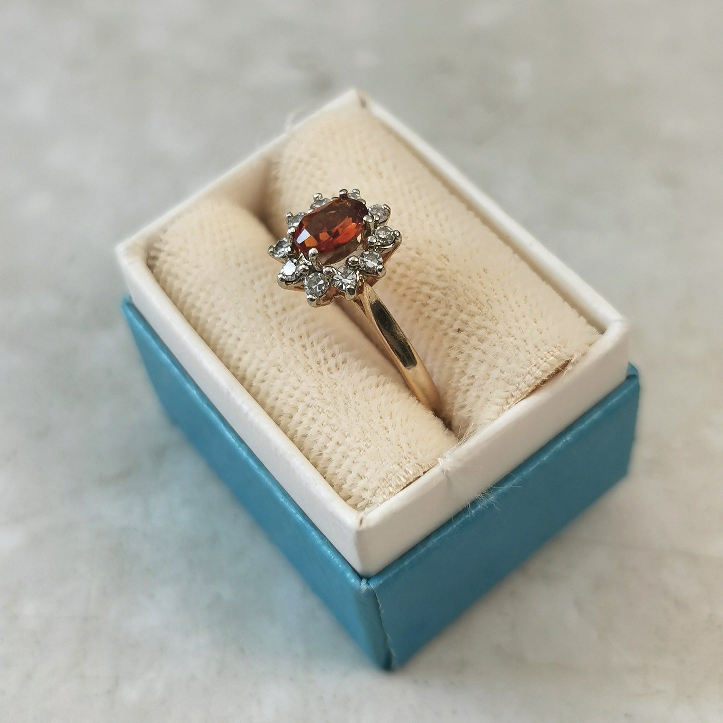 Estate 14k Yellow Gold Citrine and Diamond Cluster Ring