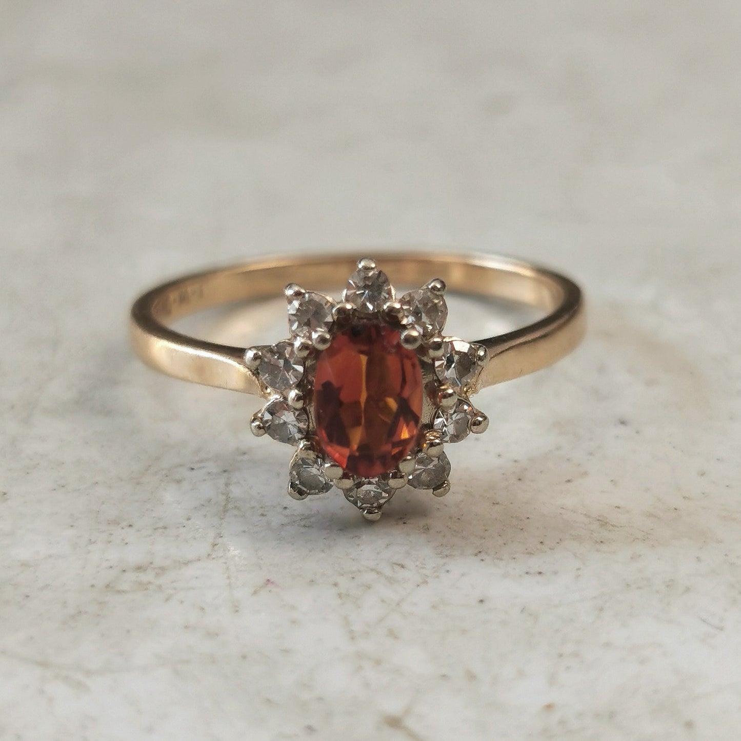 Estate 14k Yellow Gold Citrine and Diamond Cluster Ring