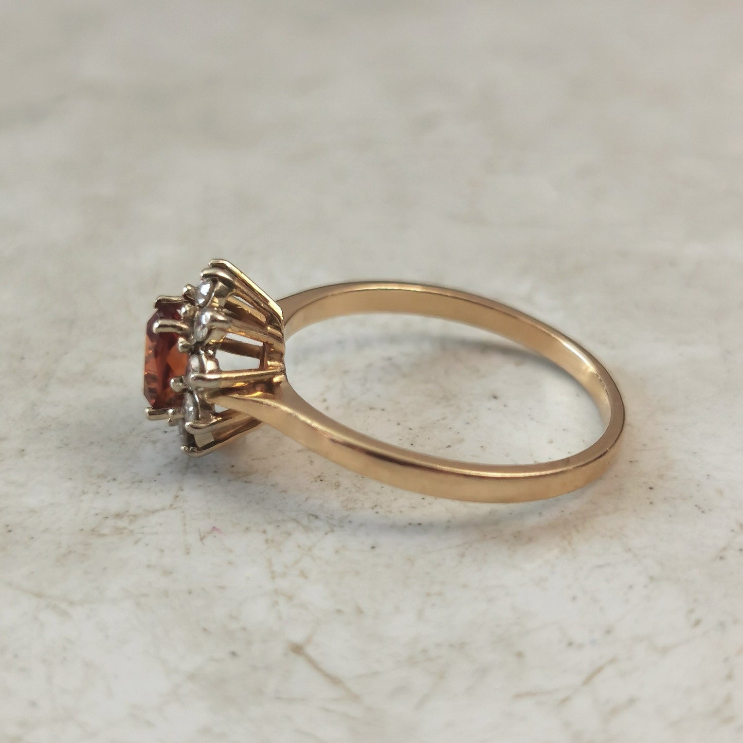 Estate 14k Yellow Gold Citrine and Diamond Cluster Ring